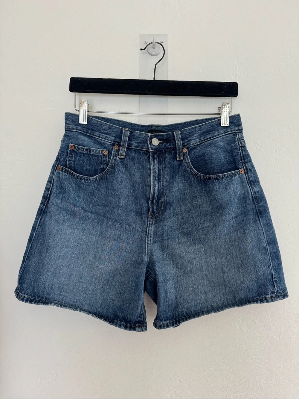 Uniqlo High Rise Baggy Denim Shorts Blue
